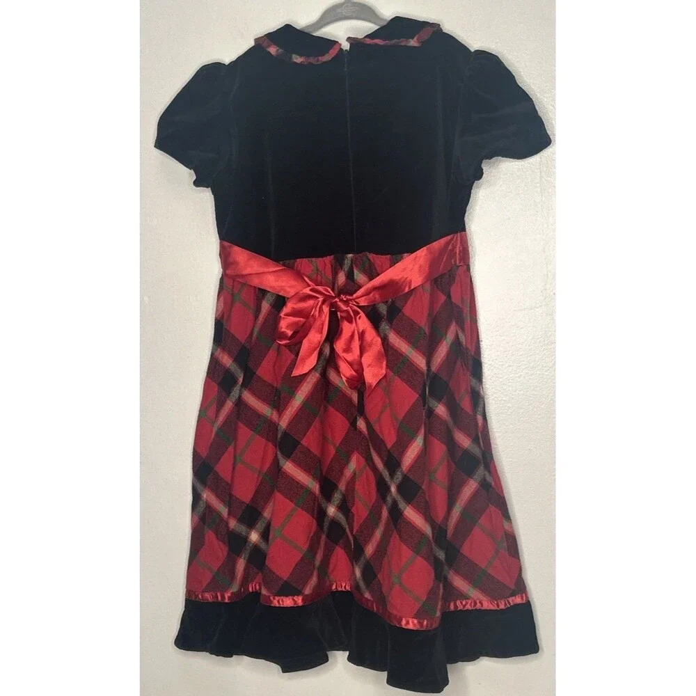Hanna Andersson Girls Holiday Dress 120 US 6 Red Black Plaid Short Sleeve Cotton - Picture 4 of 4